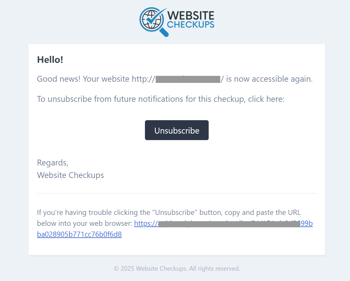 Success Email Notification Example